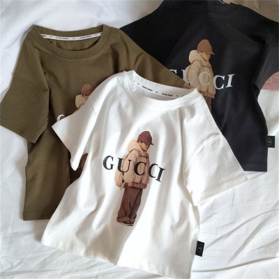 Camiseta de manga corta de algodón puro para niños, top informal transpirable de secado rápido, bonito y versátil, de verano