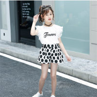 Children's clothing, girls' summer shorts, medium and large children's polka dot two-piece set  Black