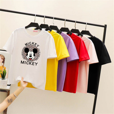 Camiseta de manga corta para mujer, versión coreana de verano 2021, top informal holgado con dibujos animados para mujer, traje de bestie a la moda, una pieza, envío directo