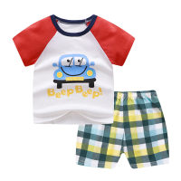 T-shirt per bambini estiva in cotone per bambini, pantaloncini a maniche corte, set da 2 pezzi  Multicolore