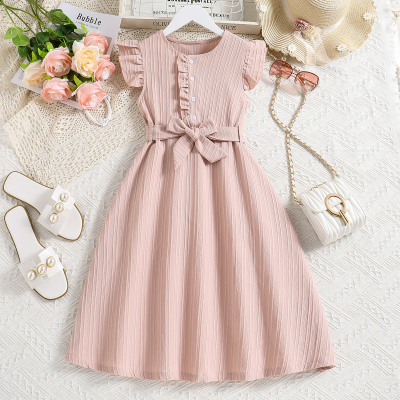 Mädchenrock im Sommerstil, ärmelloses Kleid mit Spitzentaille für ältere Kinder