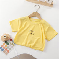 2024 new summer candy color children's summer short-sleeved T-shirt round neck ice silk shaking T boy baby girl top  Yellow