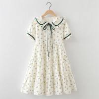 فستان بناتي صيفي جديد أكمام قصيرة نمط الزهور  أبيض