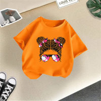 منتجات صيفية جديدة للأطفال قمصان قصيرة الأكمام للأولاد والبنات، قمم عصرية برقبة مستديرة  برتقالي