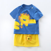 Nuevo estilo traje para niños pantalones cortos de manga corta ropa de algodón para niño traje de niña de verano versión coreana ropa de bebé ropa para niños  Azul