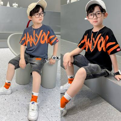 Korean style trendy short-sleeved thin short-sleeved T-shirt for middle and large boys Korean style casual pants two-piece suit