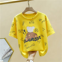 Camiseta de manga corta de verano para niñas, top suelto de media manga a la moda  Amarillo