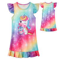 Unicórnio meninas pijamas vestido de verão de manga curta roupas infantis para casa camisola infantil  Multicolorido