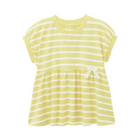 Summer girls' bow-decorated lightweight splicing skirt-style short-sleeved T-shirt  Yellow