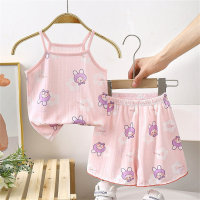 Children's suspender skirt suit summer girls cotton pajamas home clothes vest short skirt baby air conditioning clothes  Pink