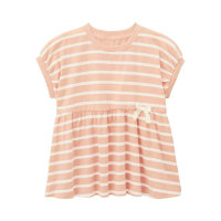 Summer girls' bow-decorated lightweight splicing skirt-style short-sleeved T-shirt  Pink