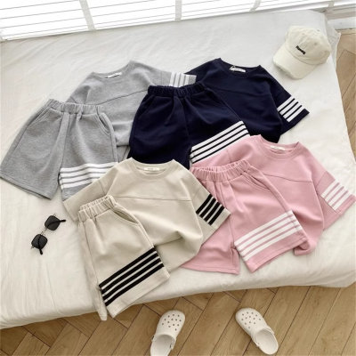 Set of summer clothes for boys and girls, medium and large children's summer short-sleeved shorts two-piece suits, children's short-sleeved summer clothes, fashionable