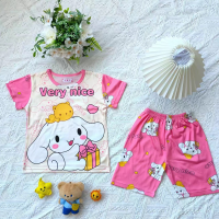 Pijamas para niñas Verano Manga corta Ropa linda para el hogar Conjunto de camiseta informal  Multicolor