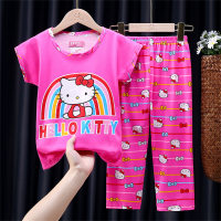 Girls new children's pajamas summer thin short-sleeved trousers home wear set  Multicolor