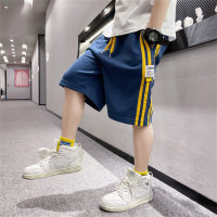 Boys shorts for middle and large children summer cotton breathable shorts four stripes elastic waist children's outerwear sports pants trendy  Navy Blue