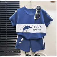Children's short-sleeved suit striped girls boys t-shirt summer baby baby clothes  Blue