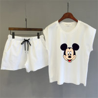 Traje deportivo para mujer, camiseta de verano, pantalones cortos, conjunto de dos piezas, estilo coreano, moda informal holgada  Blanco