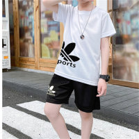 Boys' sports suit, children's clothing, medium and large children's quick-drying basketball uniform, casual short-sleeved shorts, two-piece set, children's summer short T-shirt  White