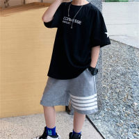 Boys' summer cotton T-shirt with handsome letters  Black