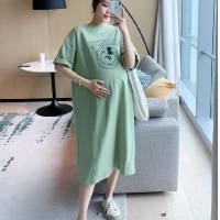 Ropa de maternidad moda de celebridades de Internet vestido de talla grande camiseta de verano falda larga hasta la rodilla falda de maternidad de verano  Verde