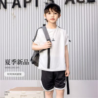 Children's summer short-sleeved suits for girls short-sleeved shorts sports suits for boys half-sleeved small sailboat trendy style  White