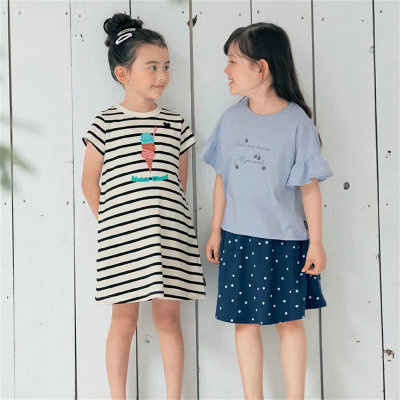 2024 Spring and Summer Girls A-line Shaped Fresh Print Cotton Short Sleeve T-shirt Dress