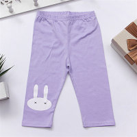 Pantalones de algodón para niñas, mallas versátiles de verano con dibujos de conejos de cinco centavos para niñas, pantalones para niños  Púrpura