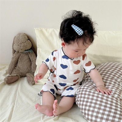 Ice silk spiral fabric baby pajamas summer thin love stylish girls summer clothes two-piece home clothes air-conditioning clothes