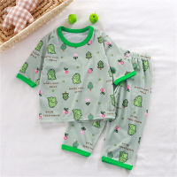Boys air-conditioning clothing summer home clothes three-quarter sleeve underwear set baby pajamas  Green