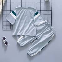 Boys summer suit handsome loose sports Korean version baby summer children's short-sleeved two-piece suit  Gray