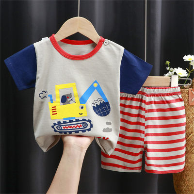 Summer children's short-sleeved shorts suit pure cotton t-shirt boys and girls baby thin children's clothing