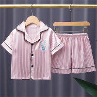 Conjunto de pijamas de verano 2023 para niños, sección delgada de seda helada, ropa de casa de manga corta para niños y niñas, ropa con aire acondicionado  Rosado