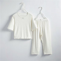 Girls solid color sweet ice silk suit thin home clothes  White