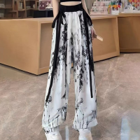 Girls summer pants 2023 new fashionable ice silk wide-leg pants for girls and older children summer thin anti-mosquito pants  Multicolor
