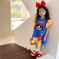 New style girls princess style dress short sleeve flying sleeves Elsa home clothes outer wear dress  Blue