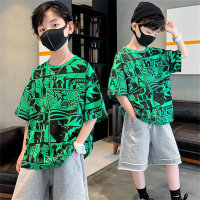 Children's short-sleeved summer new thin printed handsome tops for middle and large children's personality fashion casual printed T-shirts  Green