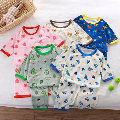 Boys' air-conditioned clothes, summer home clothes, three-quarter sleeve underwear set, baby pajamas