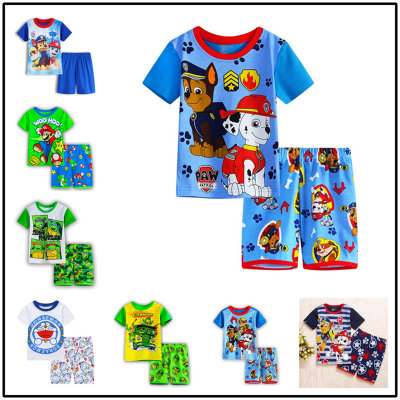Conjunto de pijamas de roupas para casa de cachorrinho de manga curta de desenho animado para meninos de verão