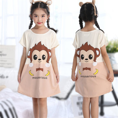 Summer short-sleeved girls baby thin little girl cartoon pajamas medium and large children's home clothes