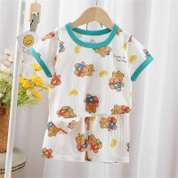 2024 pure cotton summer new children's clothing children's short-sleeved shorts suit boys and girls baby T-shirt  Green