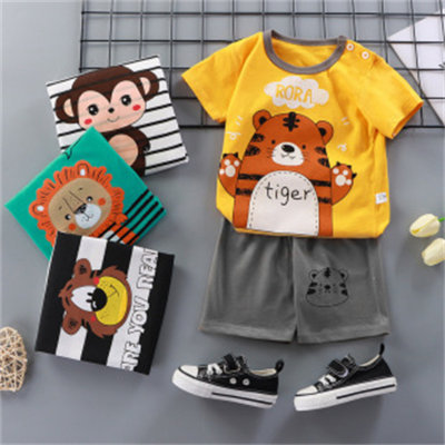 Summer children's short-sleeved shorts suit pure cotton t-shirt for men and women baby thin children's clothing new style 2023 baby boy wholesale