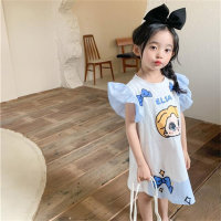 New style girls princess style dress short sleeve flying sleeves Elsa home clothes outer wear dress  White