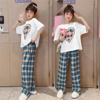 New style girls summer suits stylish children's clothing casual pants girls big children summer net celebrity two-piece suit  White