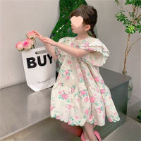New Korean style fashion pastoral romantic children's summer children's clothing little girl princess dress  Green