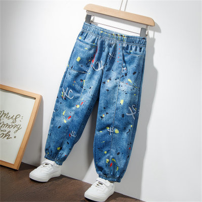 Kindermode Jeans aus Baumwollimitat für Jungen und Mädchen, coole, atmungsaktive, lockere Freizeithosen