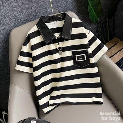 Polo collar boys short sleeves loose casual trendy T-shirt for older children