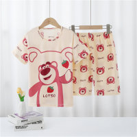 Pijamas infantis finos desenhos animados bonitos de manga curta roupas para casa meninos e meninas ternos de bebê  Bege