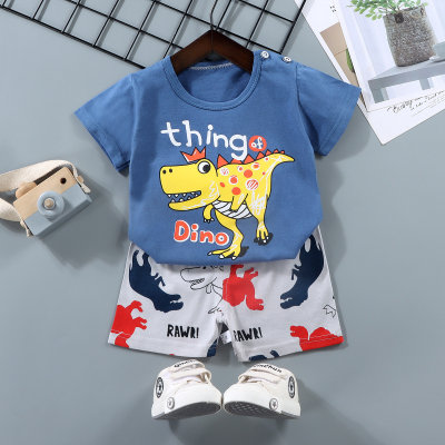 Kinder-Kurzarmanzug aus reiner Baumwolle, T-Shirt-Heimanzug für Jungen