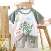Children's short-sleeved suit pure cotton girls summer clothes boys T-shirt baby baby clothes  Light Green