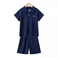 Children's lapel summer suit two-piece set  Navy Blue
